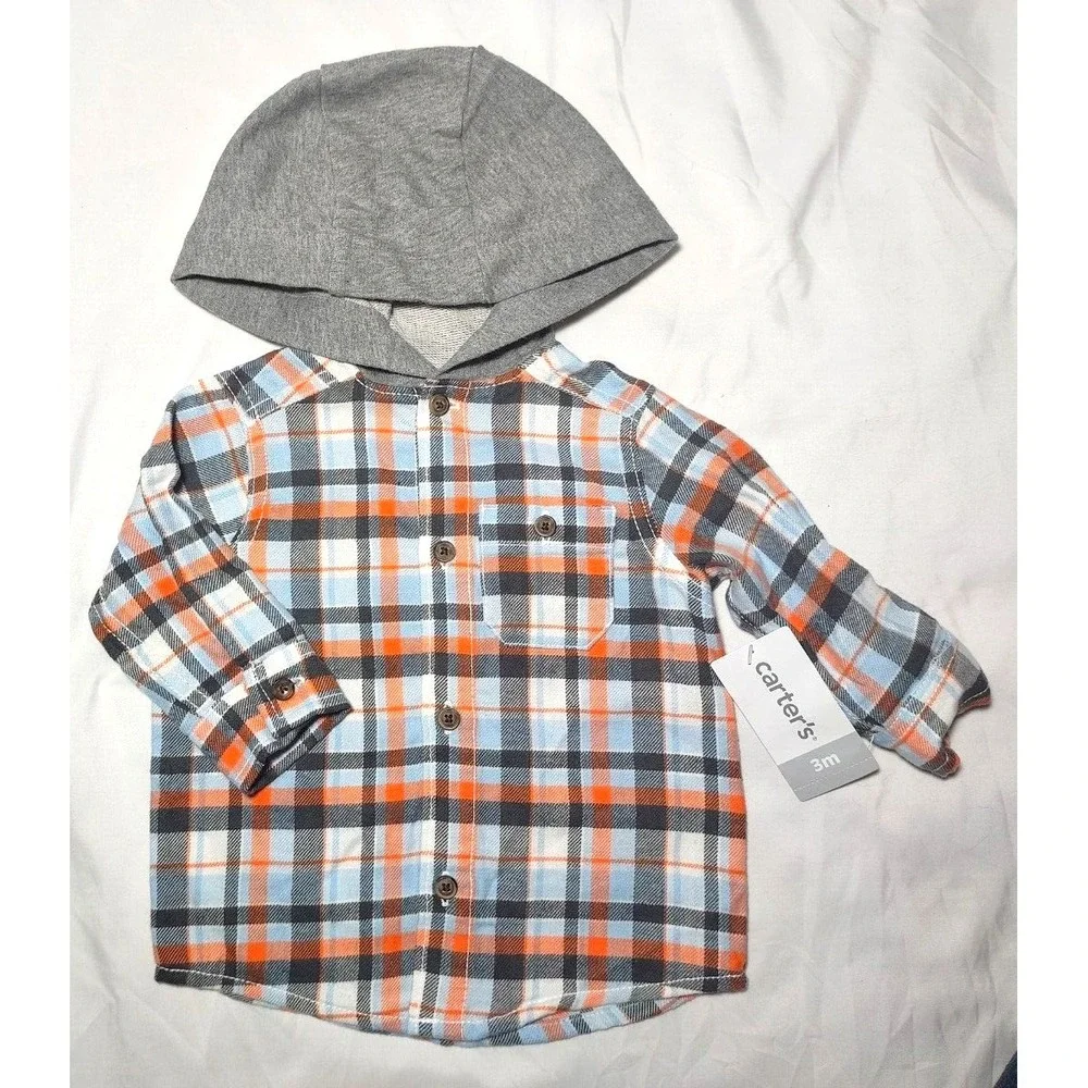 Carter's Baby‎ Boy 3 Mos Hooded Jacket Lot 4pc Cotton Plaid Space Hunk Fox Mommy